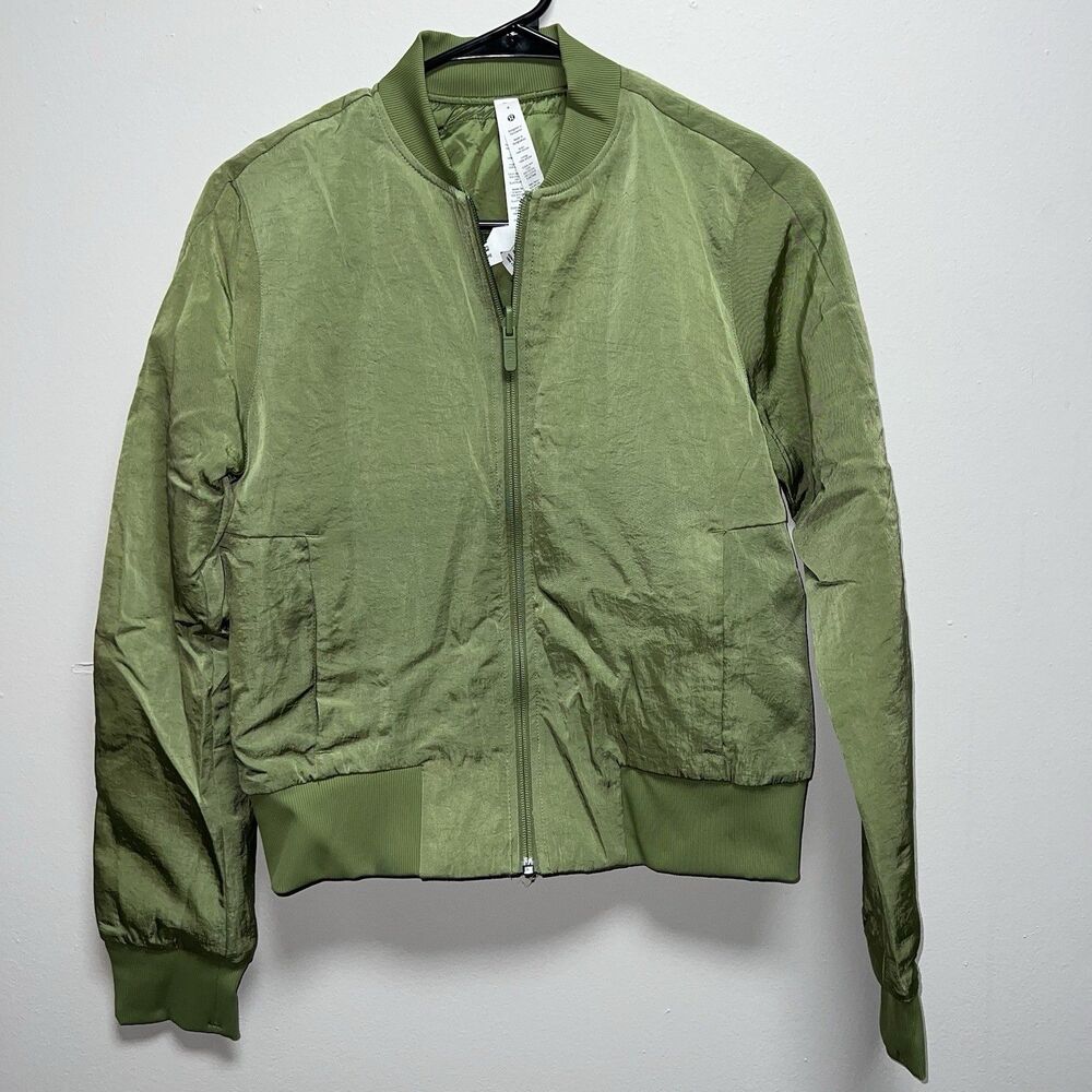 Lululemon non stop bomber jacket green foliage : capulet olive womens sz 4 / s